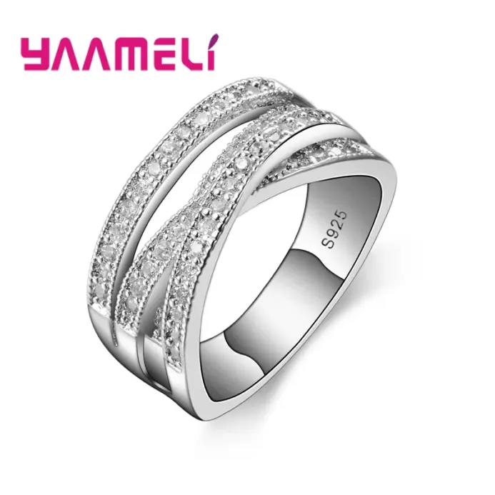 Anillos de plata de ley 925 para hombre y mujer, joyería de Color con incrustaciones de cristal, superposición cruzada, 1