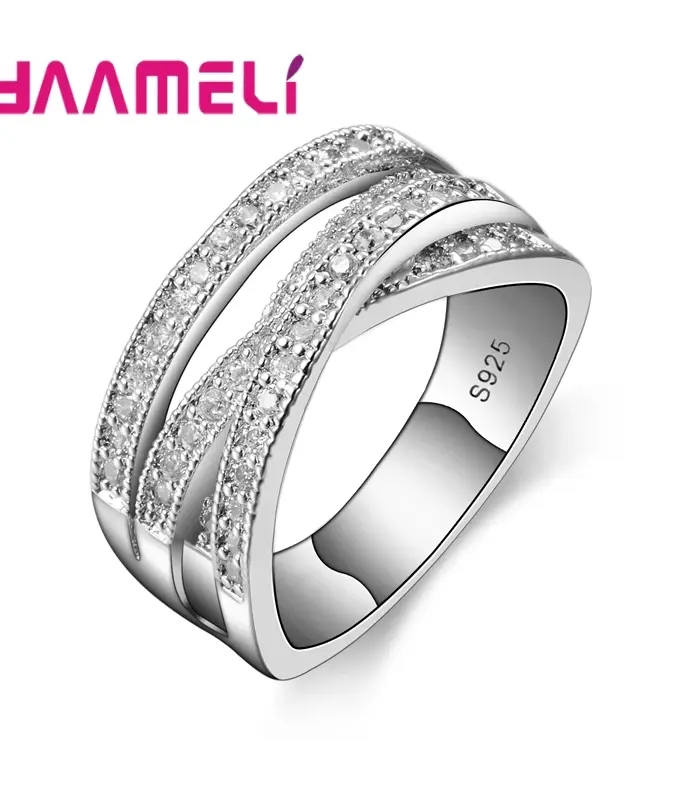 Anillos de plata de ley 925 para hombre y mujer, joyería de Color con incrustaciones de cristal, superposición cruzada, 1