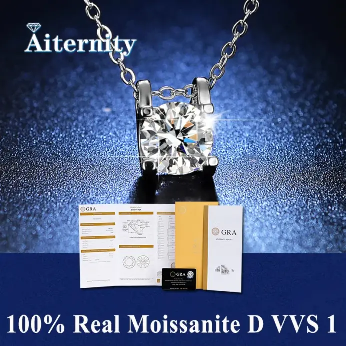 Collar con colgante de moissanita de 4 puntas de plata 925 para mujer, diseño moderno, Color D, VVS Pass, joyería de prueba de diamante con caja GRA 1