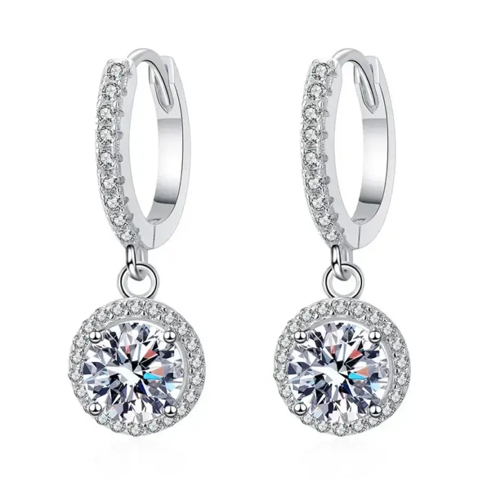 Pendientes redondos de moissanita de 1 quilate de plata de ley 925 para mujer estilo de noche de lujo 2