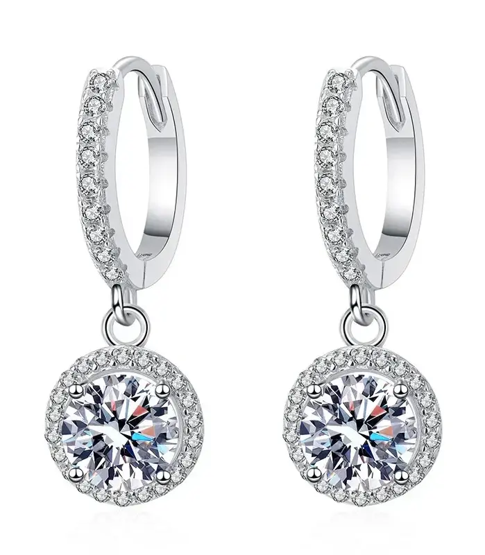Pendientes redondos de moissanita de 1 quilate de plata de ley 925 para mujer estilo de noche de lujo 2
