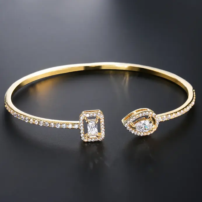 Brazaletes de Color dorado con geometría de lujo para mujer, pulseras de circonia cúbica a la moda, joyería diaria para fiesta INS. 1