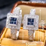 Pendientes de aro con diseño geométrico Huitan para mujer, accesorios delicados de moda para fiesta de boda, joyería delicada con incrustaciones de circonita azul brillante 6