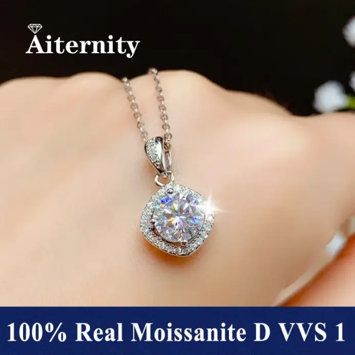 Moda de lujo clásico 1ct GRA Moissanite collar cuadrado Irregular para mujeres encantadoras 925 regalo de joyas de fiesta de plata 1