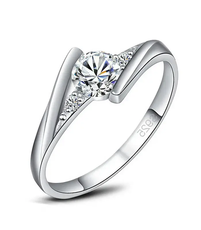 Anillo de piedra de circón redondo para mujer, joyería de boda de Color Plata de Ley 925 Vintage, anillo de compromiso de cristal de promesa para mujer 1