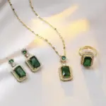 Conjuntos de 4 Uds. De collar con diamantes de imitación cuadrados exquisitos, pendientes, anillo, conjunto de joyería, joyería para mujer, regalos nupciales de moda 2