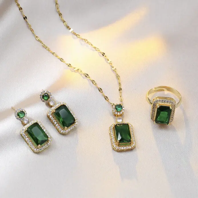 Conjuntos de 4 Uds. De collar con diamantes de imitación cuadrados exquisitos, pendientes, anillo, conjunto de joyería, joyería para mujer, regalos nupciales de moda 2