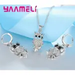 Conjuntos de pendientes y collar con colgante de búho de cristal AAA africano brillante, los mejores regalos para mujer, accesorio de fiesta de Color Plata de Ley 925 3
