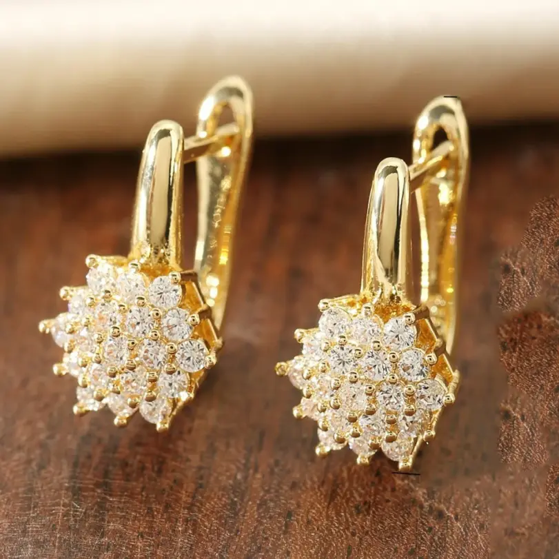 ZAKOL Pendientes de aro de flores de Color oro rosa a la moda para mujer Pendientes de circonita de cristal CZ Brincos 1
