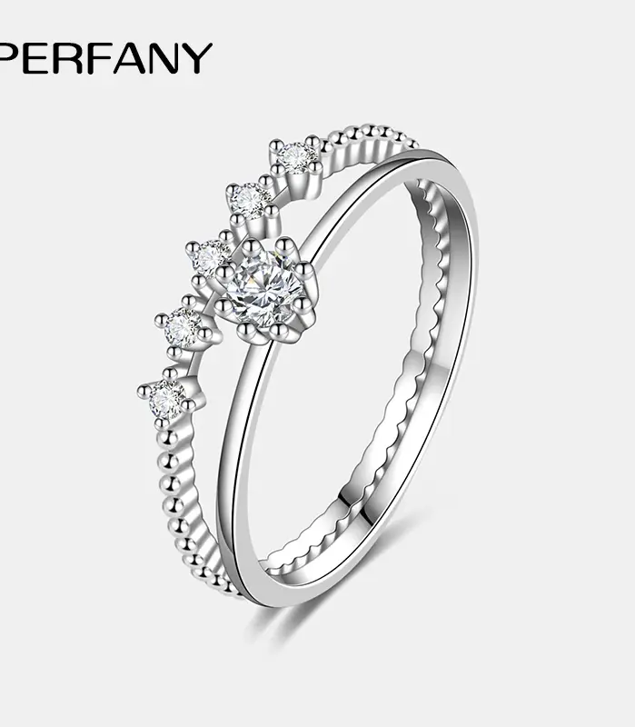 PERFANY-Anillo de moissanita de 0,1 quilates para mujer, conjunto de joyería de boda de lujo con diamantes de laboratorio de plata pura S925 1