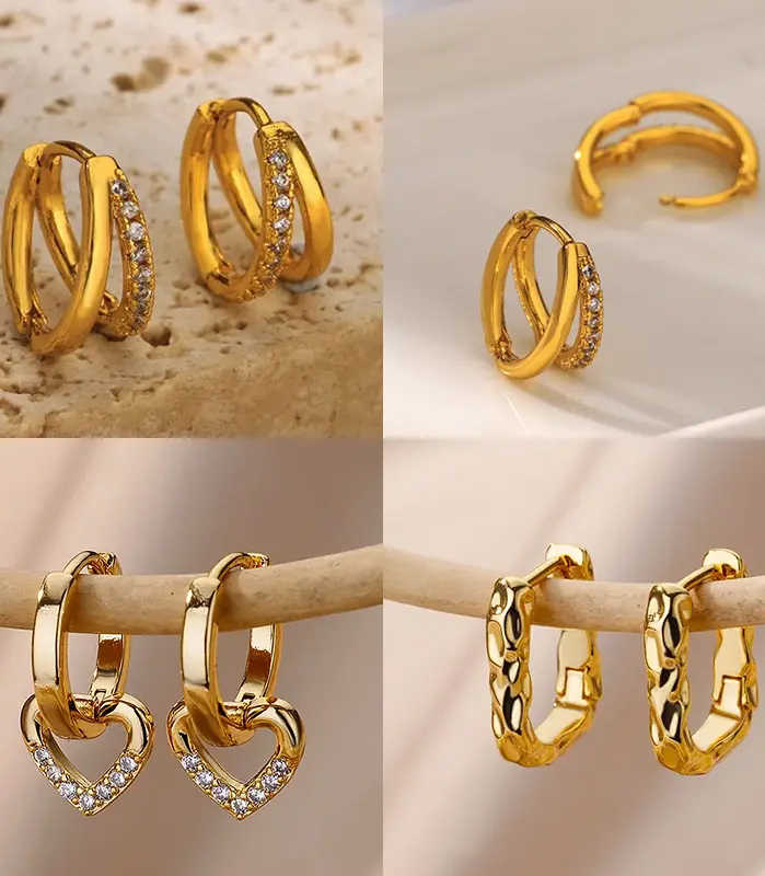 Pendientes circulares de acero inoxidable para mujer, aretes de circonita estética de Color dorado, accesorios de joyería de moda para boda y Navidad, regalo 1