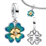 Abalorios de Plata de Ley 925 con Forma de Corazón y Candado para Parejas, Colgante de Esmalte con Insectos, Herradura y Flores, para Pulsera, Regalo Personalizado 6
