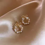 Pendientes de guirnalda de lazo simples, pendientes de perlas de cristal acrílico para mujer, joyería de fiesta a la moda, accesorios, regalos 2 Pendientes de guirnalda de lazo simples, pendientes de perlas de cristal acrílico para mujer, joyería de fiesta a la moda, accesorios, regalos 2
