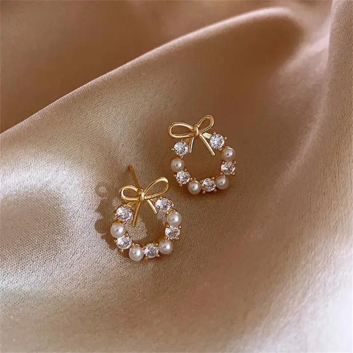 Pendientes de guirnalda de lazo simples, pendientes de perlas de cristal acrílico para mujer, joyería de fiesta a la moda, accesorios, regalos 2