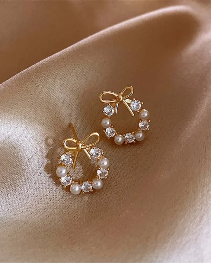 Pendientes de guirnalda de lazo simples, pendientes de perlas de cristal acrílico para mujer, joyería de fiesta a la moda, accesorios, regalos 2