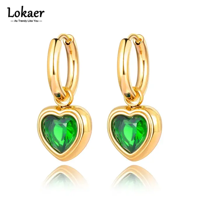 pendientes de corazón de acero inoxidable para mujer, joyería de circonia cúbica, aretesьги E23066 1