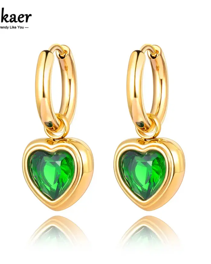 pendientes de corazón de acero inoxidable para mujer, joyería de circonia cúbica, aretesьги E23066 1