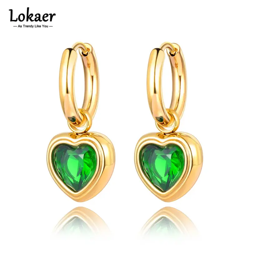 pendientes de corazón de acero inoxidable para mujer, joyería de circonia cúbica, aretesьги E23066 1