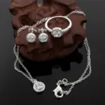 Plata de Ley 925, bonito regalo de Navidad sólido, moda noble, elegante, mujer, cristal brillante CZ, collar, pendiente, anillo, conjunto de joyería 3