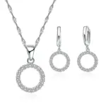 Conjuntos de joyería nupcial estampada de Plata de Ley 925, collares de circonia cúbica con cuentas, pendientes de aro para mujeres y niñas, aniversario de compromiso 1