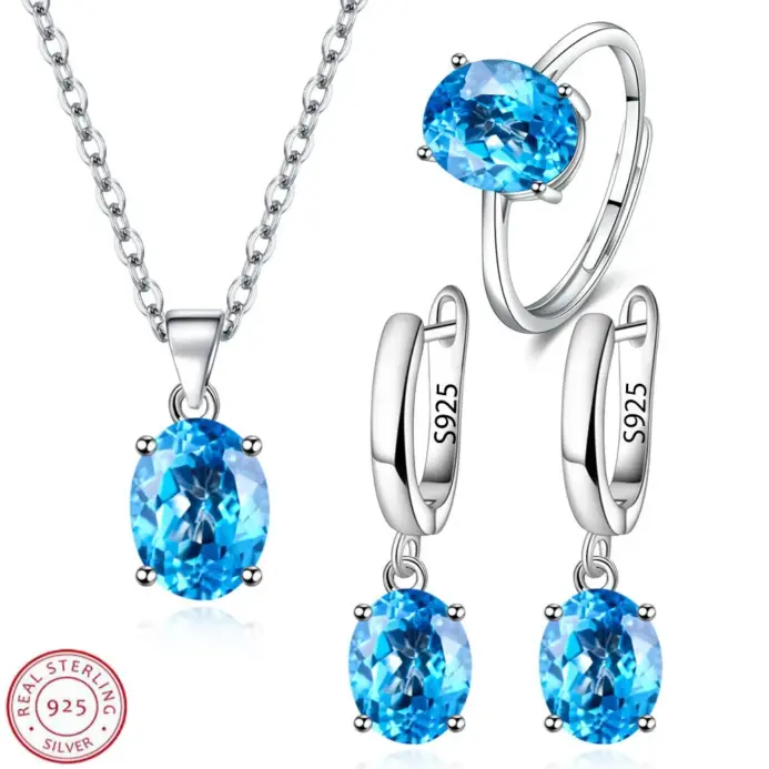 Conjuntos de joyería de plata 925, elegantes anillos, pendientes, collares para mujer, accesorios de boda, novia y compromiso 1