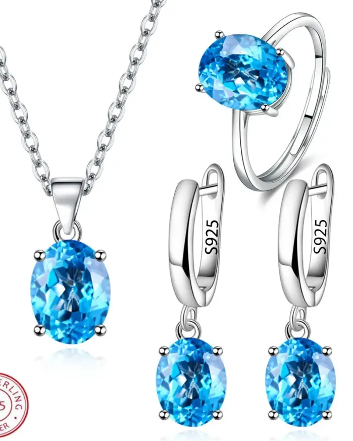 Conjuntos de joyería de plata 925, elegantes anillos, pendientes, collares para mujer, accesorios de boda, novia y compromiso 1