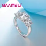 Gran oferta de anillos de plata de ley 925 con 3 circonitas de piedra CZ para hombres y mujeres, joyería de compromiso de boda 4