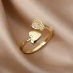 Anillos de corazón geométricos de circón para mujer, anillo de boda de Color dorado de acero inoxidable, joyería estética de lujo, regalo para pareja 2025 4