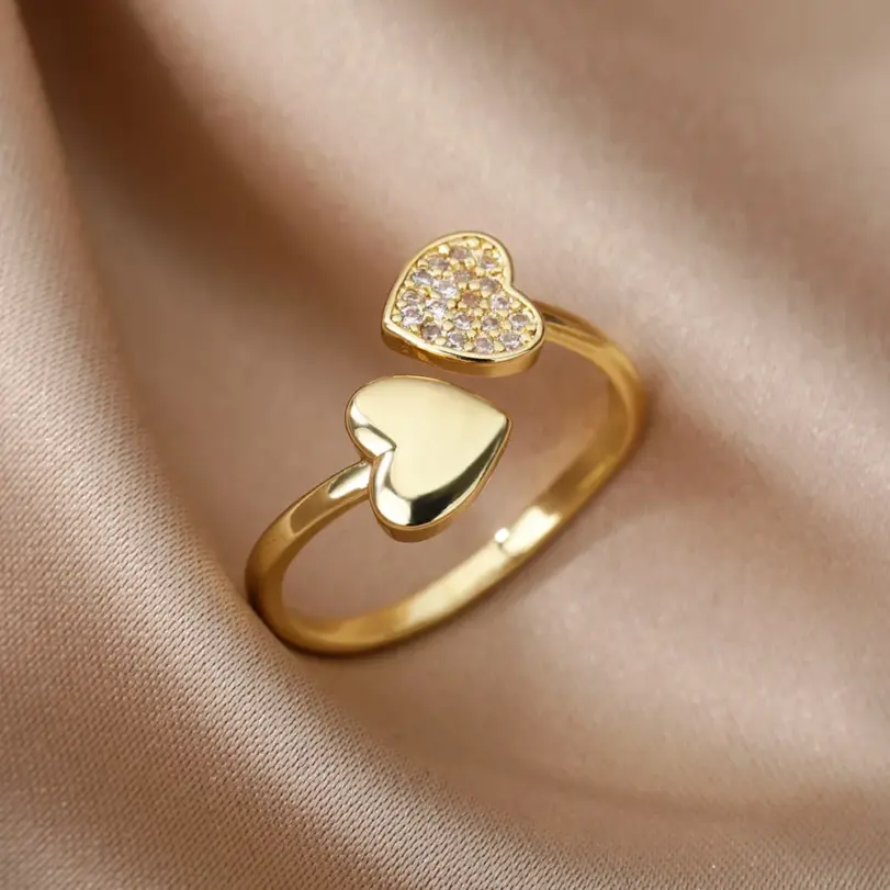 Anillos de corazón geométricos de circón para mujer, anillo de boda de Color dorado de acero inoxidable, joyería estética de lujo, regalo para pareja 2025 4
