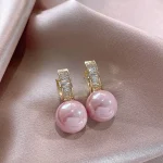 pendientes de perlas de imitación de color rosa/blanco para mujer, aretes de perlas de imitación de lujo, Color dorado, joyería 3