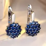 Pendientes de aro de circonio redondos de cristal azul girasol para mujer, Color rosa, oro y plata, joyería de flores para boda, regalo de compromiso 1