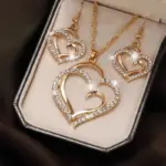 Conjunto de collar y pendientes de moda coreana, estilo doble amor, lujo ligero, exquisito, europeo y americano, transfronterizo. 2