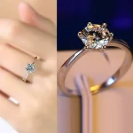Anillos de pareja de cristal brillante de Plata de Ley 925 para mujer, tamaño ajustable, accesorios de lujo para fiesta y boda, regalo de joyería 4
