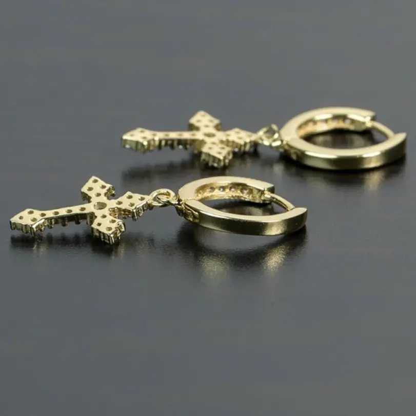 elegante flecha pendientes colgantes en forma de cruz para mujeres/hombres deslumbrante cristal Zirconia Hiphop fiesta mujer/hombre pendientes de moda 4