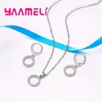Conjuntos de joyería nupcial estampada de Plata de Ley 925, collares de circonia cúbica con cuentas, pendientes de aro para mujeres y niñas, aniversario de compromiso 3
