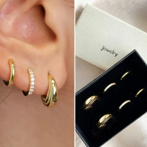 3 pares de pendientes de aro de circonia de cristal de acero inoxidable para mujer, pendientes Punk circulares chapados en oro simples a la moda, joyería Piercing 1