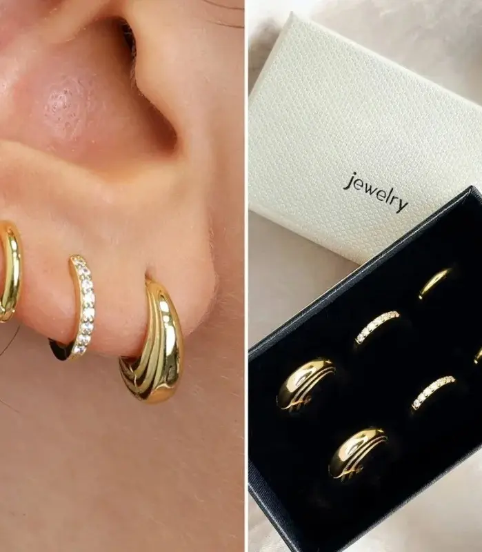 3 pares de pendientes de aro de circonia de cristal de acero inoxidable para mujer, pendientes Punk circulares chapados en oro simples a la moda, joyería Piercing 1