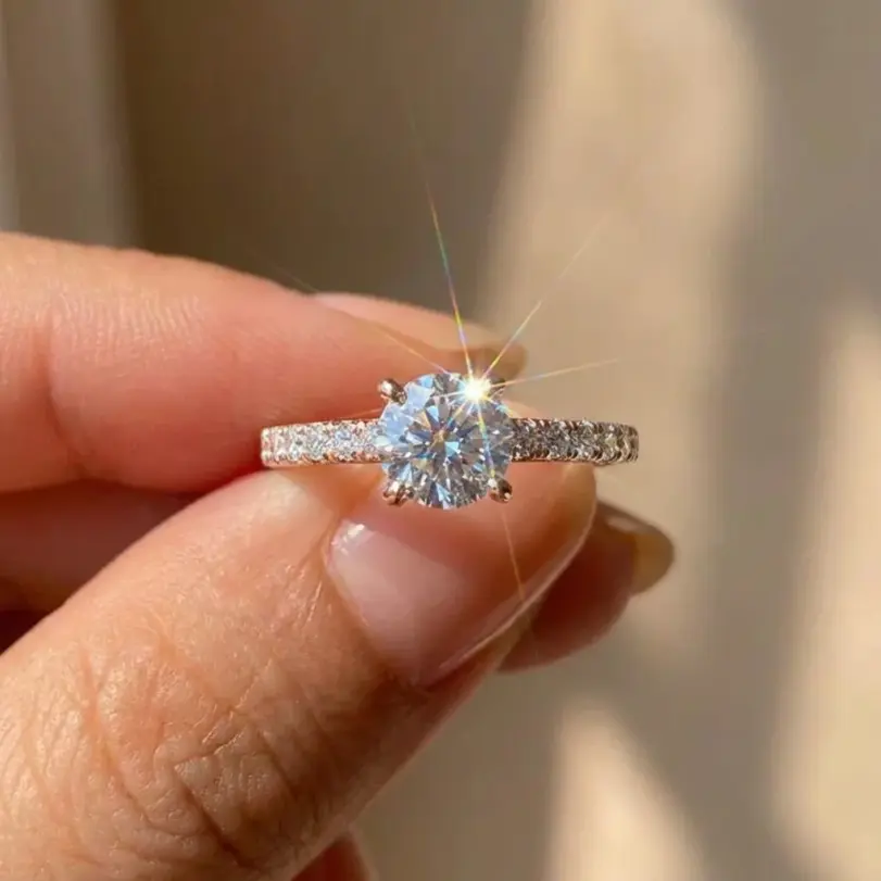 Preciosos anillos redondos de circón brillante de Plata de Ley 925 para mujer, aniversario, boda, regalo de joyería fina de lujo de alta calidad 4