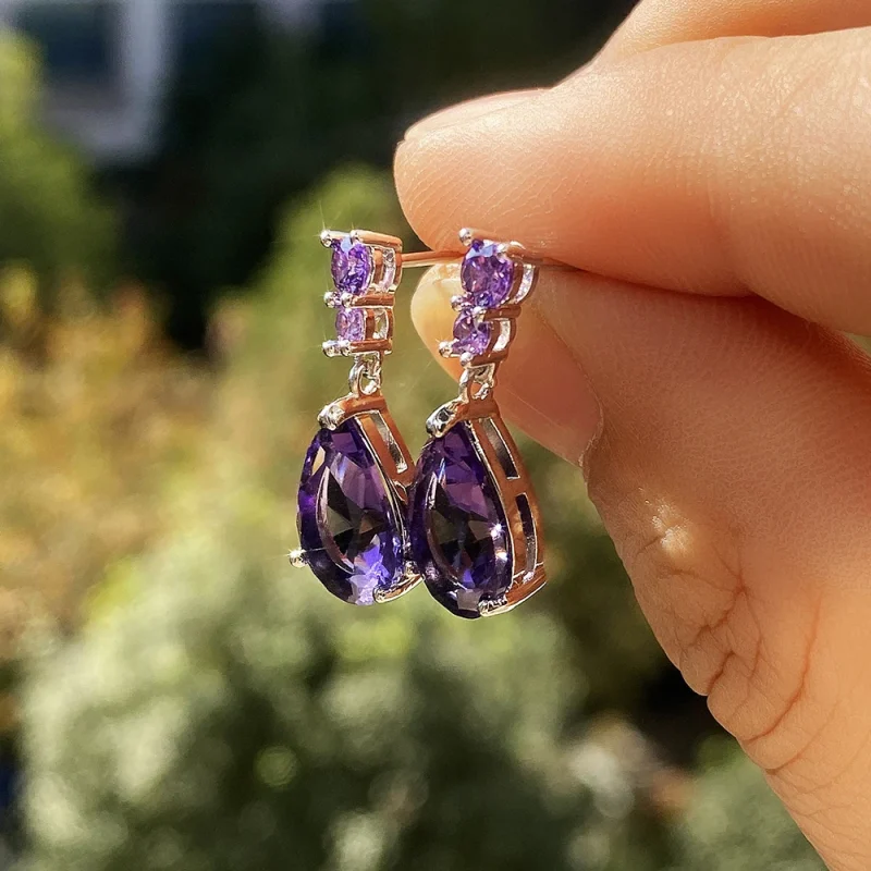 precioso AAA Cubic Zirconia gota de agua encanto mujeres gota pendiente boda joyería blanco/púrpura pendientes de alta calidad 5