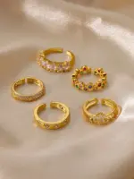 Anillos de corazón geométricos de circón para mujer, anillo de boda de Color dorado de acero inoxidable, joyería estética de lujo, regalo para pareja 2025 11