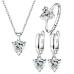 Juegos de joyas para mujer de plata de ley 925, anillo de circón con forma de corazón, pendientes, collar, boda, novia, elegante, Navidad, envío gratis 4