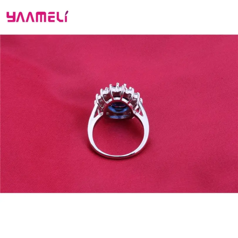 Auténtica Plata de Ley 925 chapada en plata para mujer, conjuntos de joyería de compromiso de boda, collar de cristal de circón ovalado de princesa, anillo y pendientes 18