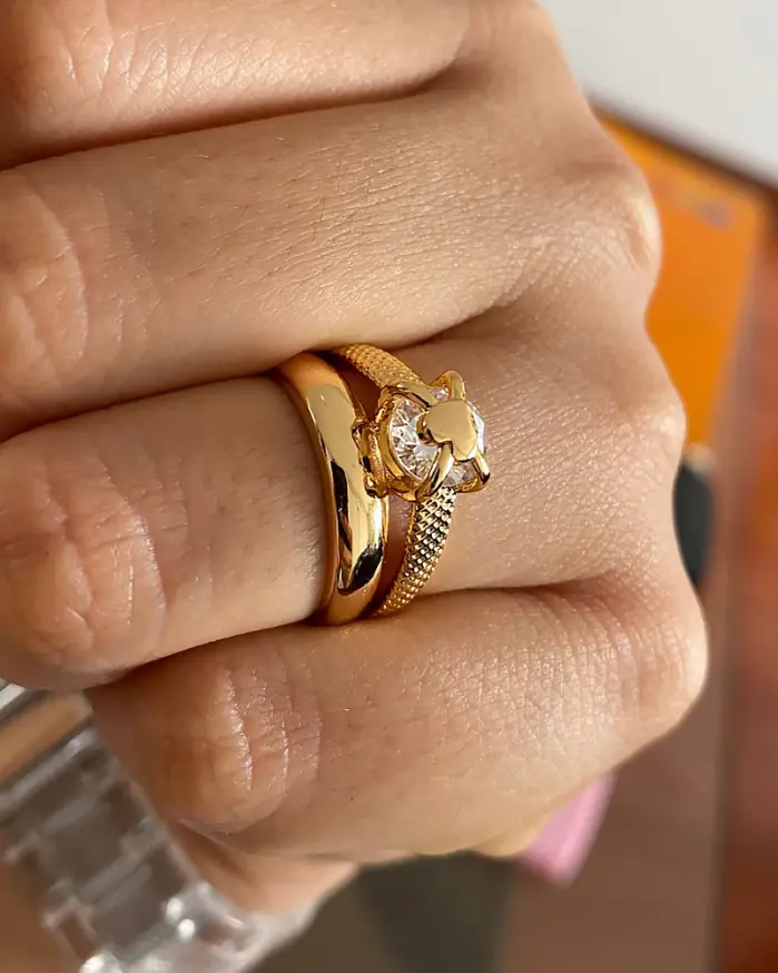 Anillos de Corazón para Mujer, Chapados en Oro, Ajustables, de Acero Inoxidable, Tendencia 2026, Joyería de Lujo para Parejas de Boda, Anillos para Mujer 2
