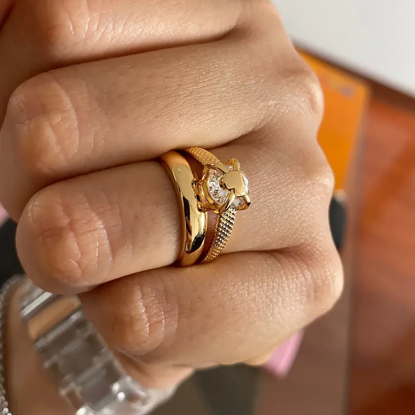 Anillos de Corazón para Mujer, Chapados en Oro, Ajustables, de Acero Inoxidable, Tendencia 2026, Joyería de Lujo para Parejas de Boda, Anillos para Mujer 2