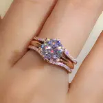 anillos únicos de Color oro rosa para mujer, anillos clásicos de circonia cúbica con 6 garras, bandas de compromiso de boda, joyería novedosa 4