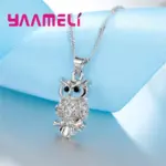 Conjuntos de pendientes y collar con colgante de búho de cristal AAA africano brillante, los mejores regalos para mujer, accesorio de fiesta de Color Plata de Ley 925 4