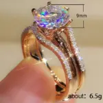 anillos únicos de Color oro rosa para mujer, anillos clásicos de circonia cúbica con 6 garras, bandas de compromiso de boda, joyería novedosa 5