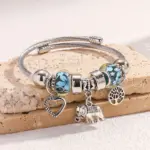 1 pulsera de aleación con colgante de árbol de la vida, elefante, corazón de melocotón, estilo familiar, para viajes al aire libre, banquete, fiesta, regalo de Festival 4