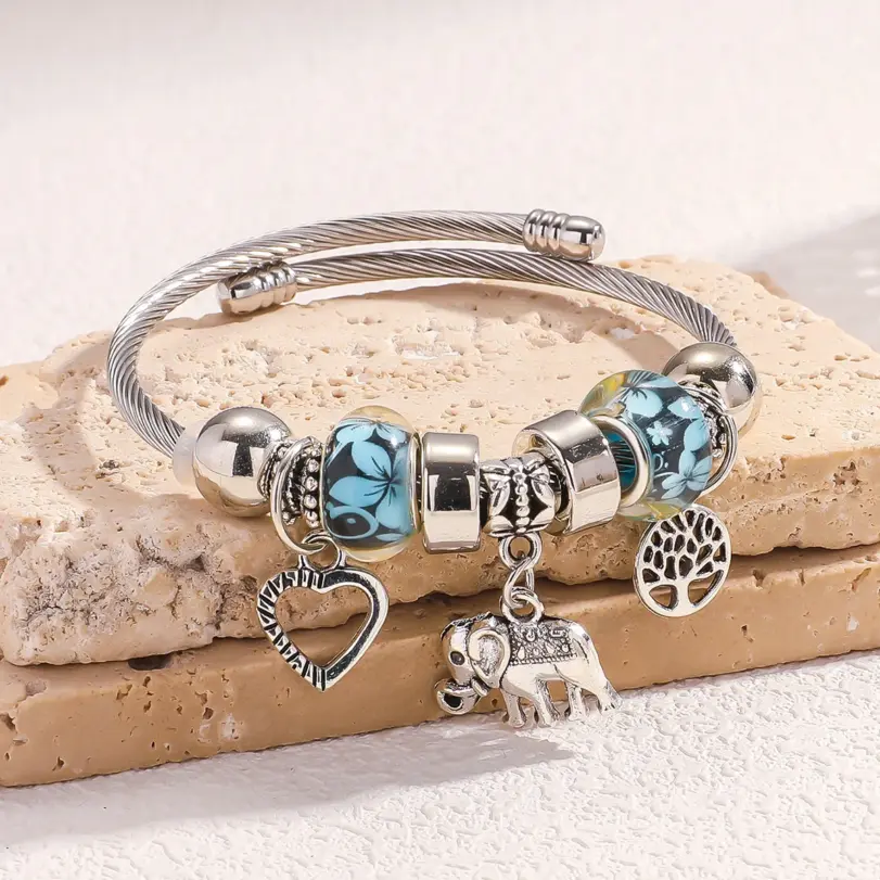 1 pulsera de aleación con colgante de árbol de la vida, elefante, corazón de melocotón, estilo familiar, para viajes al aire libre, banquete, fiesta, regalo de Festival 4