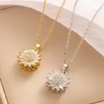 Collares de circonita de acero inoxidable con girasol giratorio para mujer, collar de cristal de Metal, regalos de fiesta de cumpleaños, joyería de moda 1